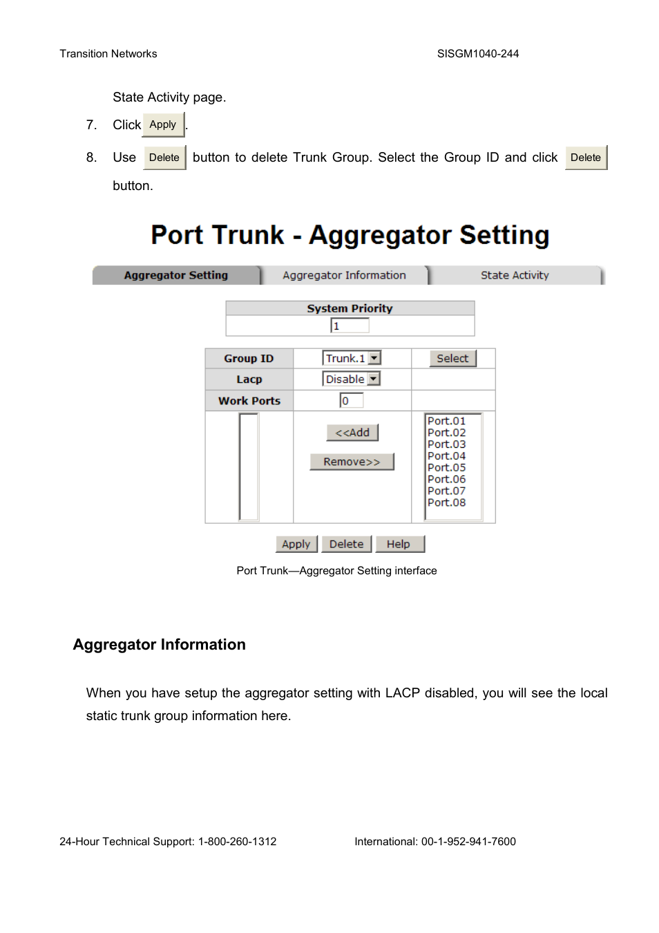 Aggregator information | Transition Networks SISGM1040-244 User Manual | Page 83 / 117