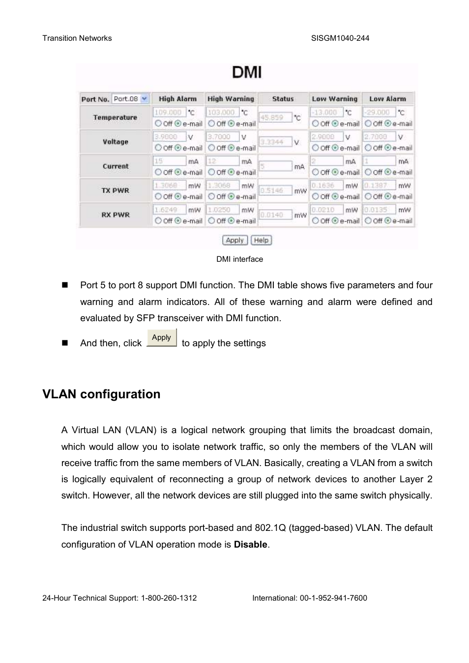 Vlan configuration | Transition Networks SISGM1040-244 User Manual | Page 88 / 117