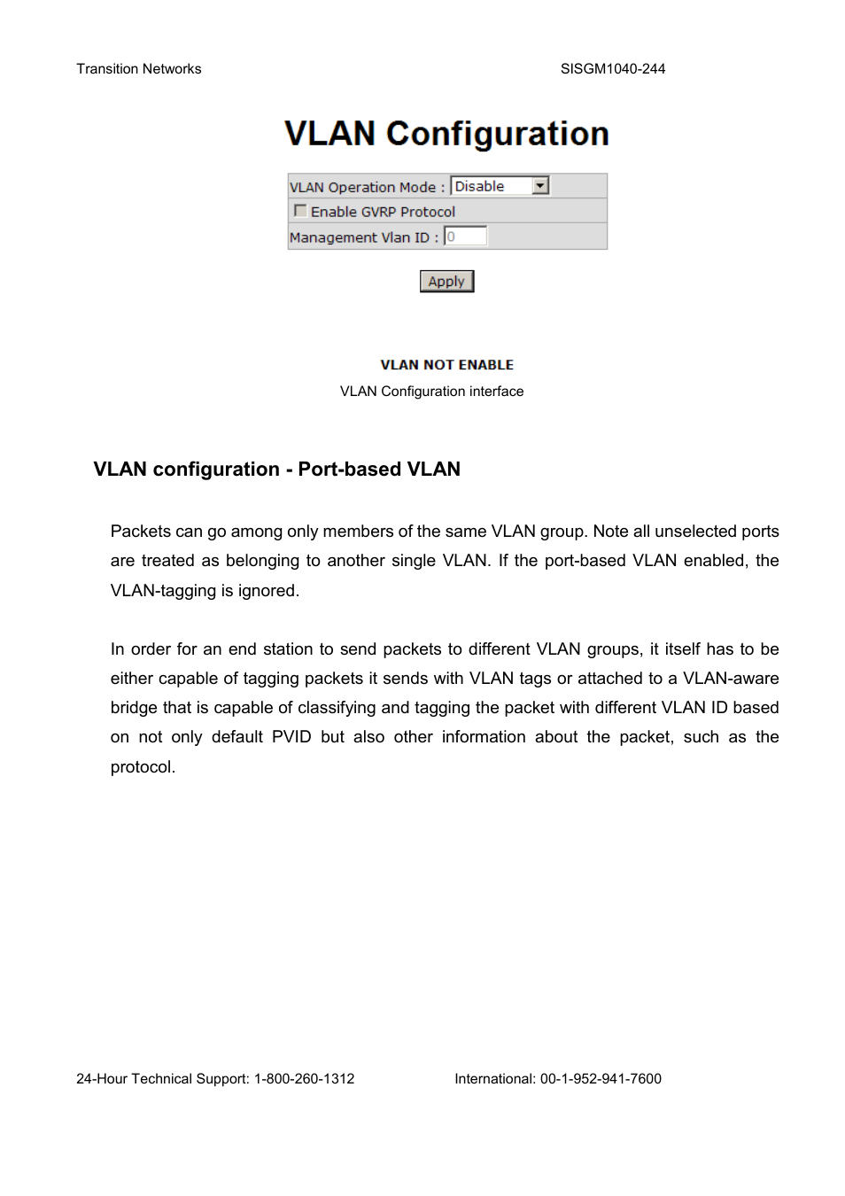 Vlan configuration - port-based vlan | Transition Networks SISGM1040-244 User Manual | Page 89 / 117