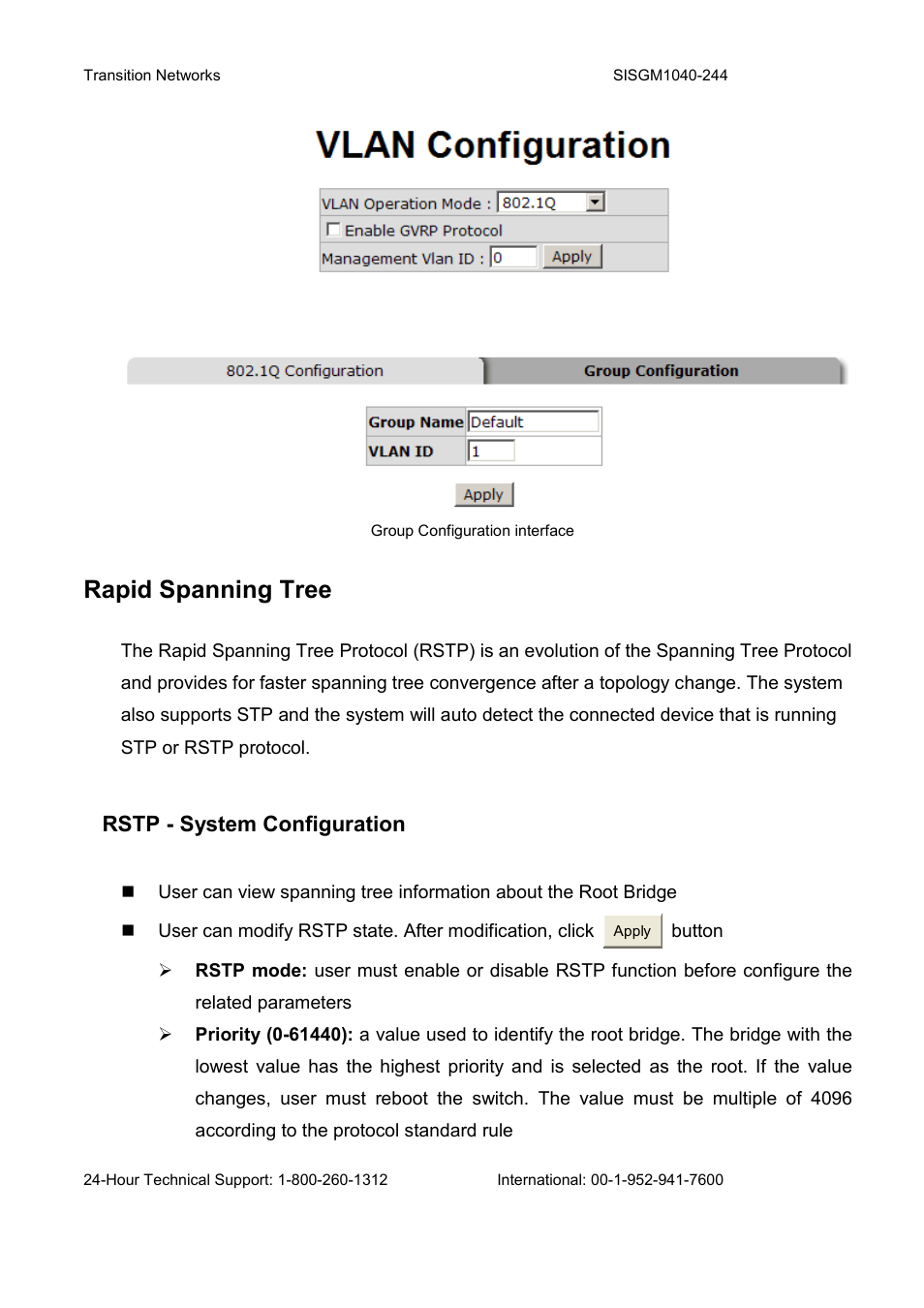 Rapid spanning tree, Rstp - system configuration | Transition Networks SISGM1040-244 User Manual | Page 95 / 117