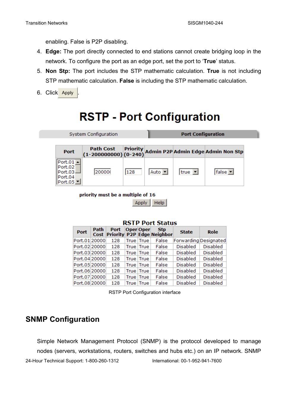 Snmp configuration | Transition Networks SISGM1040-244 User Manual | Page 98 / 117