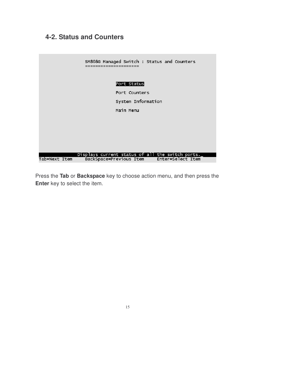2. status and counters | Transition Networks MIL-SM808GPXX User Manual | Page 21 / 117