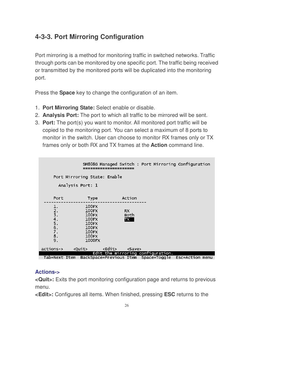 3-3. port mirroring configuration | Transition Networks MIL-SM808GPXX User Manual | Page 32 / 117