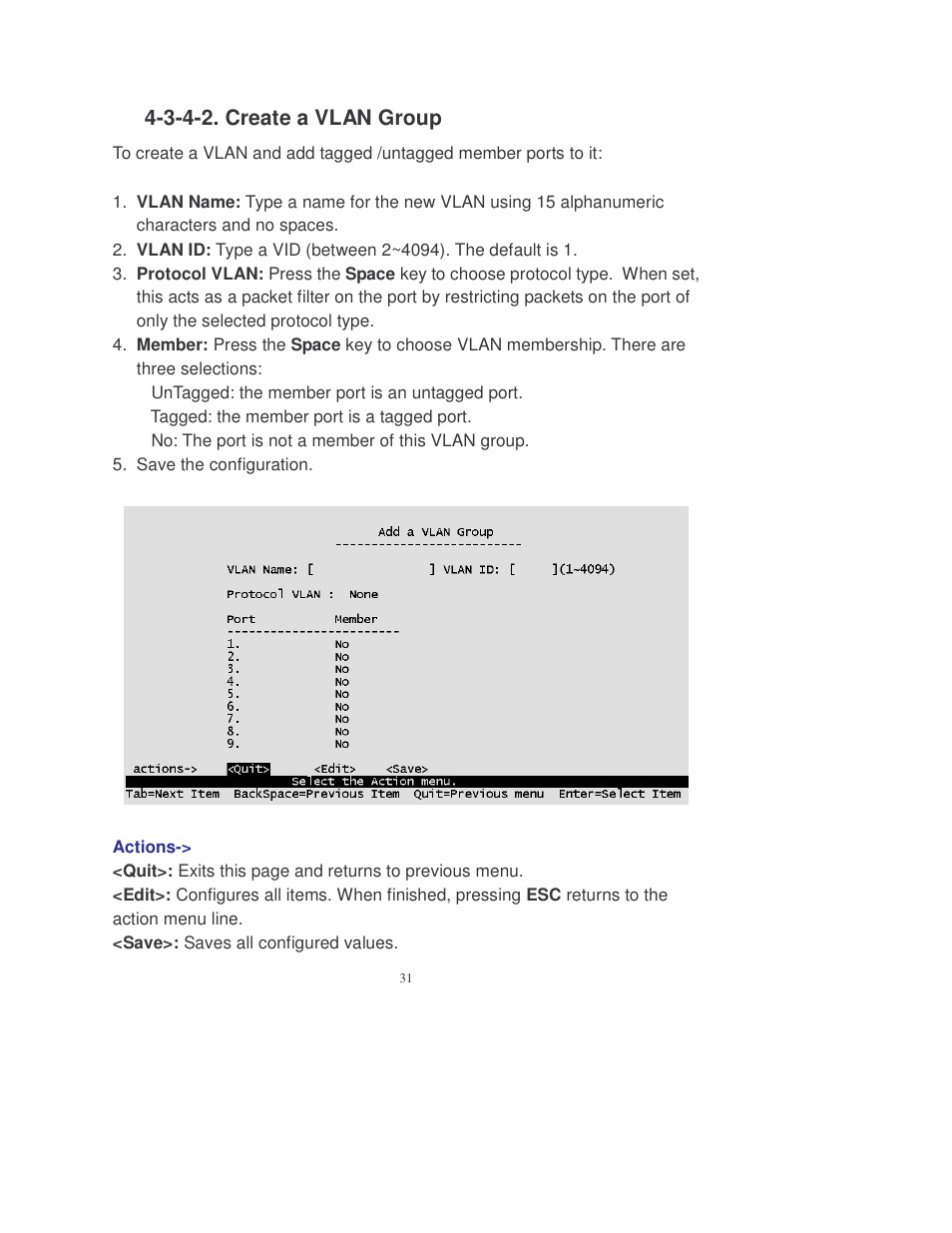 3-4-2. create a vlan group | Transition Networks MIL-SM808GPXX User Manual | Page 37 / 117