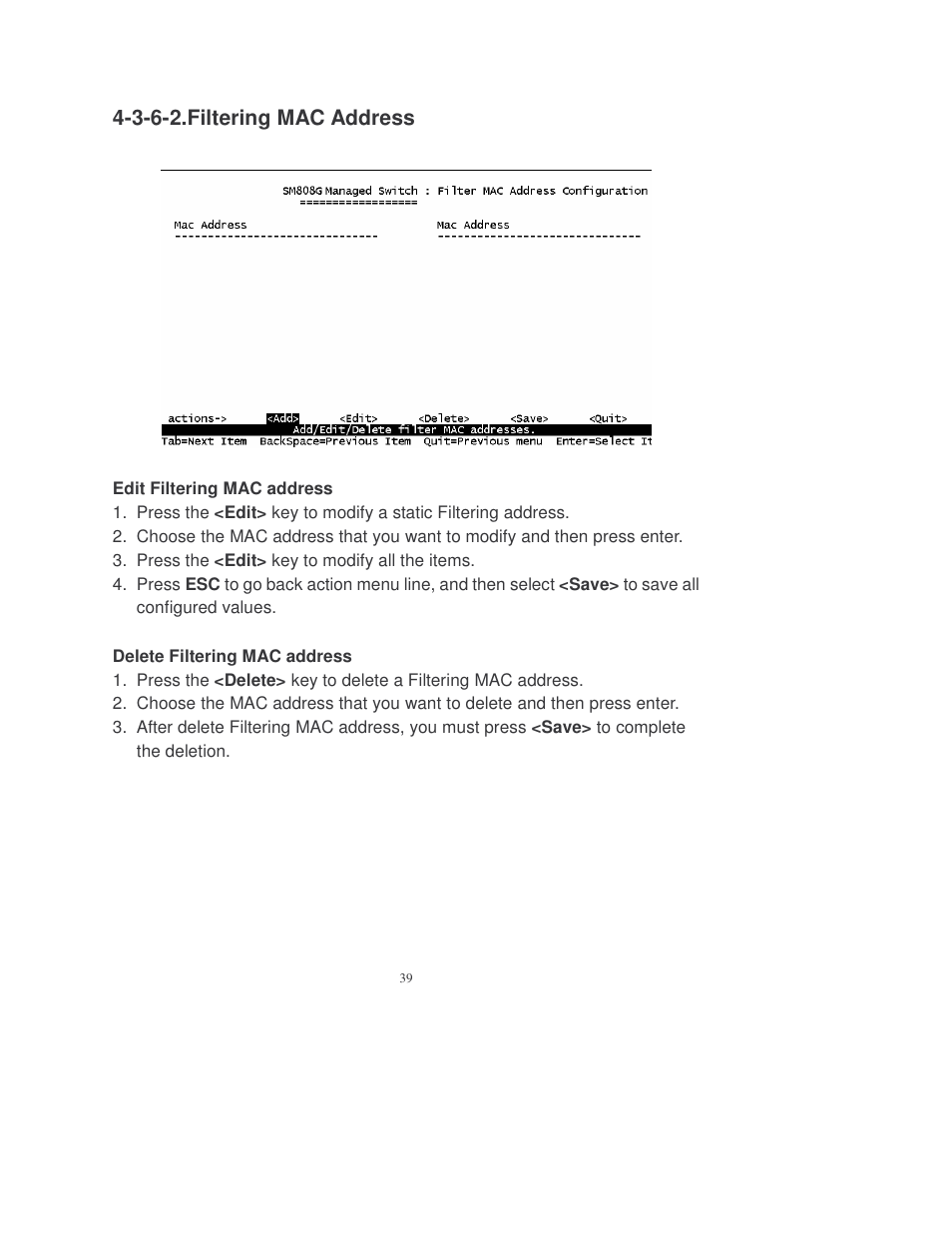 3-6-2.filtering mac address | Transition Networks MIL-SM808GPXX User Manual | Page 45 / 117