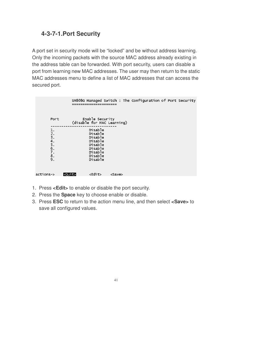 3-7-1.port security | Transition Networks MIL-SM808GPXX User Manual | Page 47 / 117
