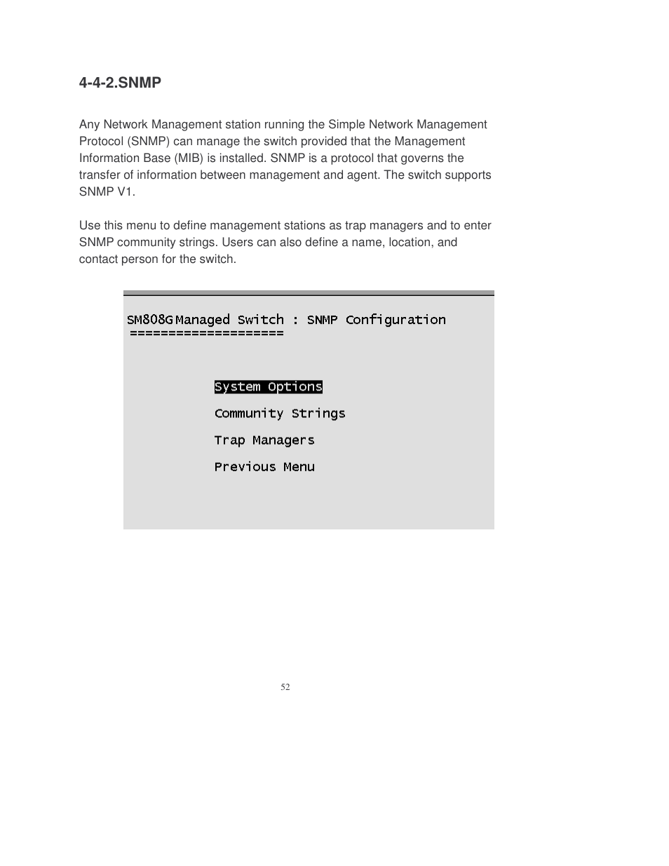 4-2.snmp | Transition Networks MIL-SM808GPXX User Manual | Page 58 / 117