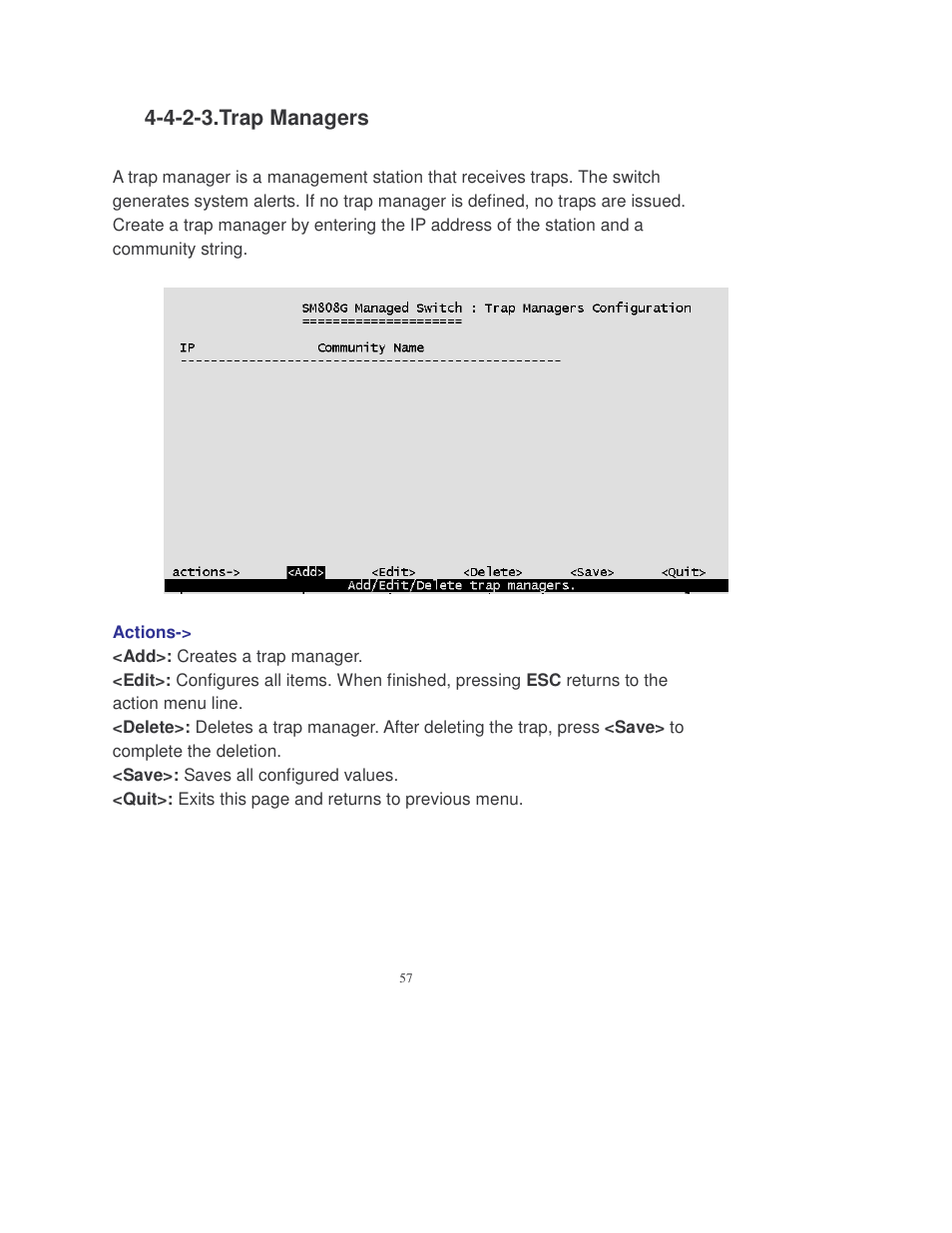 4-2-3.trap managers | Transition Networks MIL-SM808GPXX User Manual | Page 63 / 117