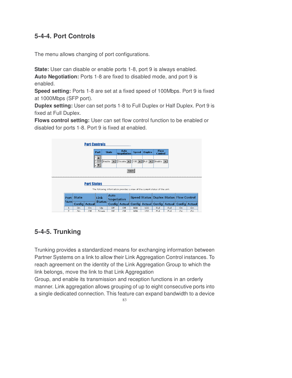 4-4. port controls, 4-5. trunking | Transition Networks MIL-SM808GPXX User Manual | Page 89 / 117