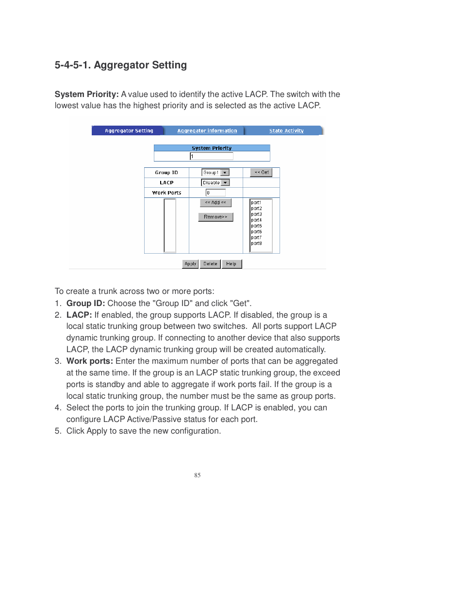 4-5-1. aggregator setting | Transition Networks MIL-SM808GPXX User Manual | Page 91 / 117