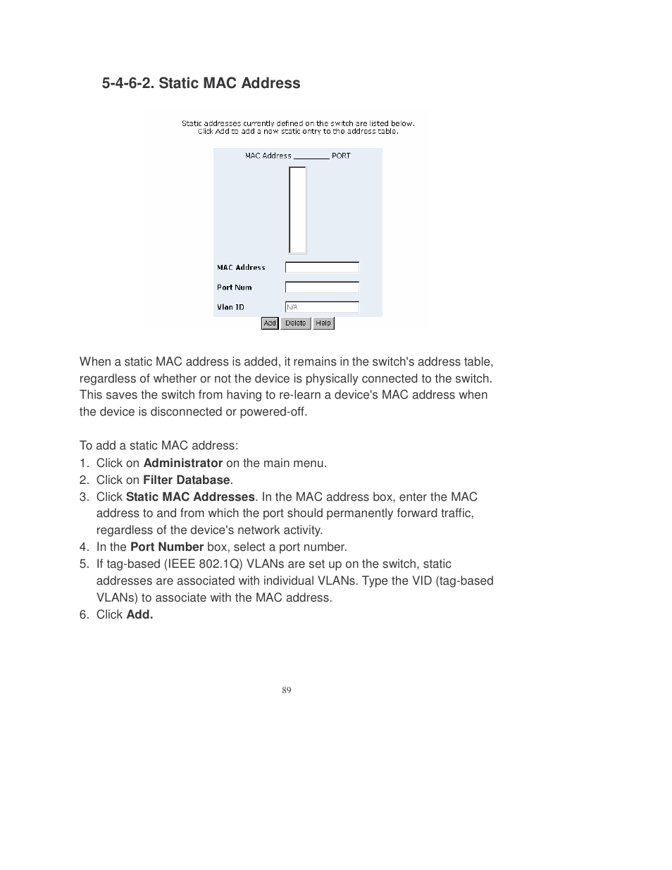 4-6-2. static mac address | Transition Networks MIL-SM808GPXX User Manual | Page 95 / 117