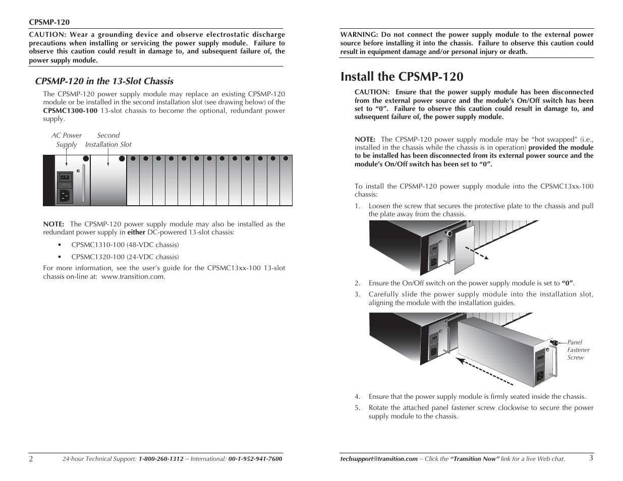 Install the cpsmp-120 | Transition Networks CPSMP-120 User Manual | Page 2 / 7