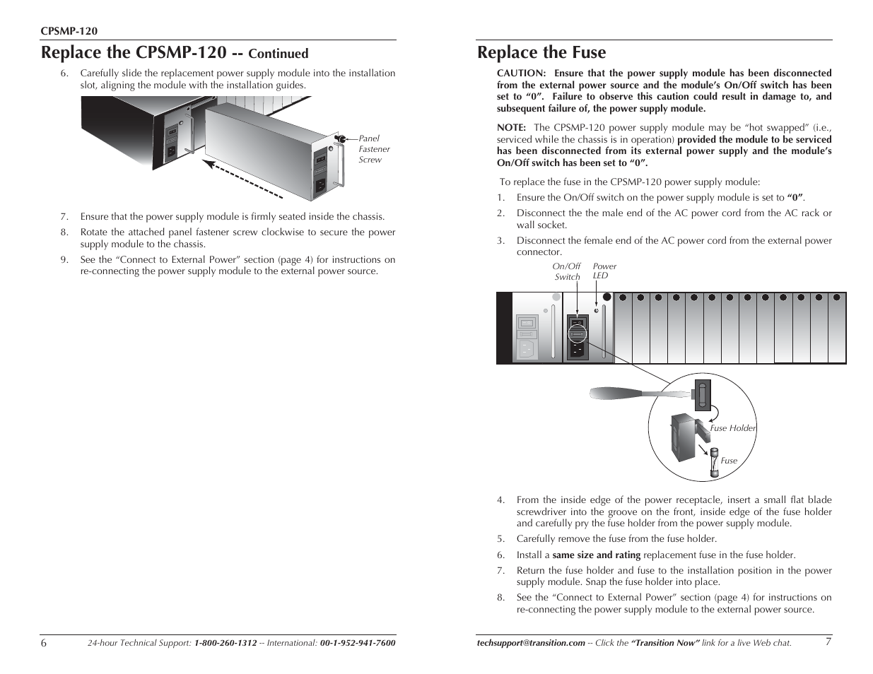Replace the cpsmp-120, Replace the fuse, Continued | Transition Networks CPSMP-120 User Manual | Page 4 / 7