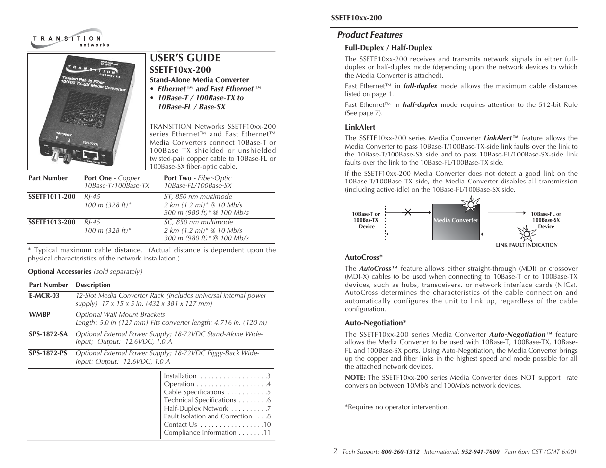 Transition Networks SSETF10XX-200 User Manual | 6 pages