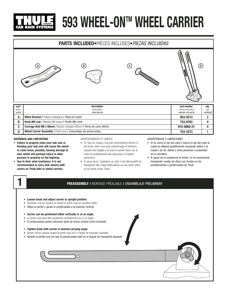 Thule WHEEL-ON 593 User Manual | 3 pages