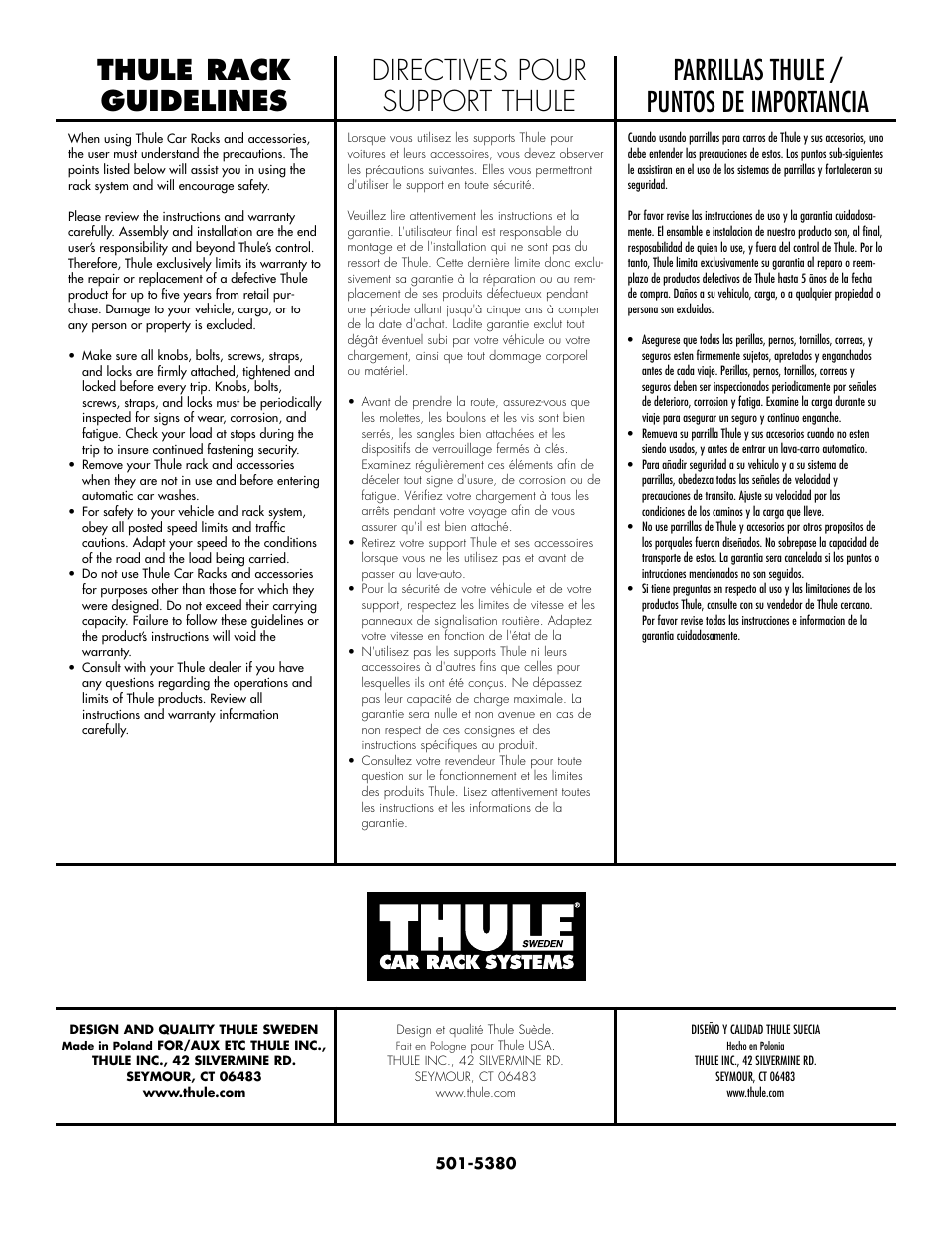 Parrillas thule / puntos de importancia | Thule BACKPACKTM 966 User Manual | Page 6 / 6