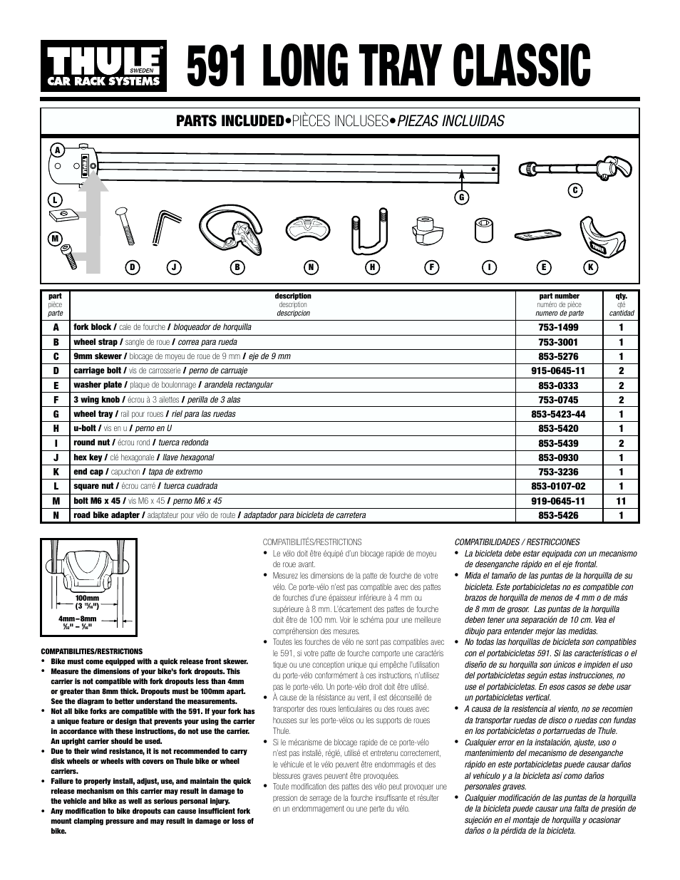 Thule Long Tray Classic 591 User Manual | 6 pages
