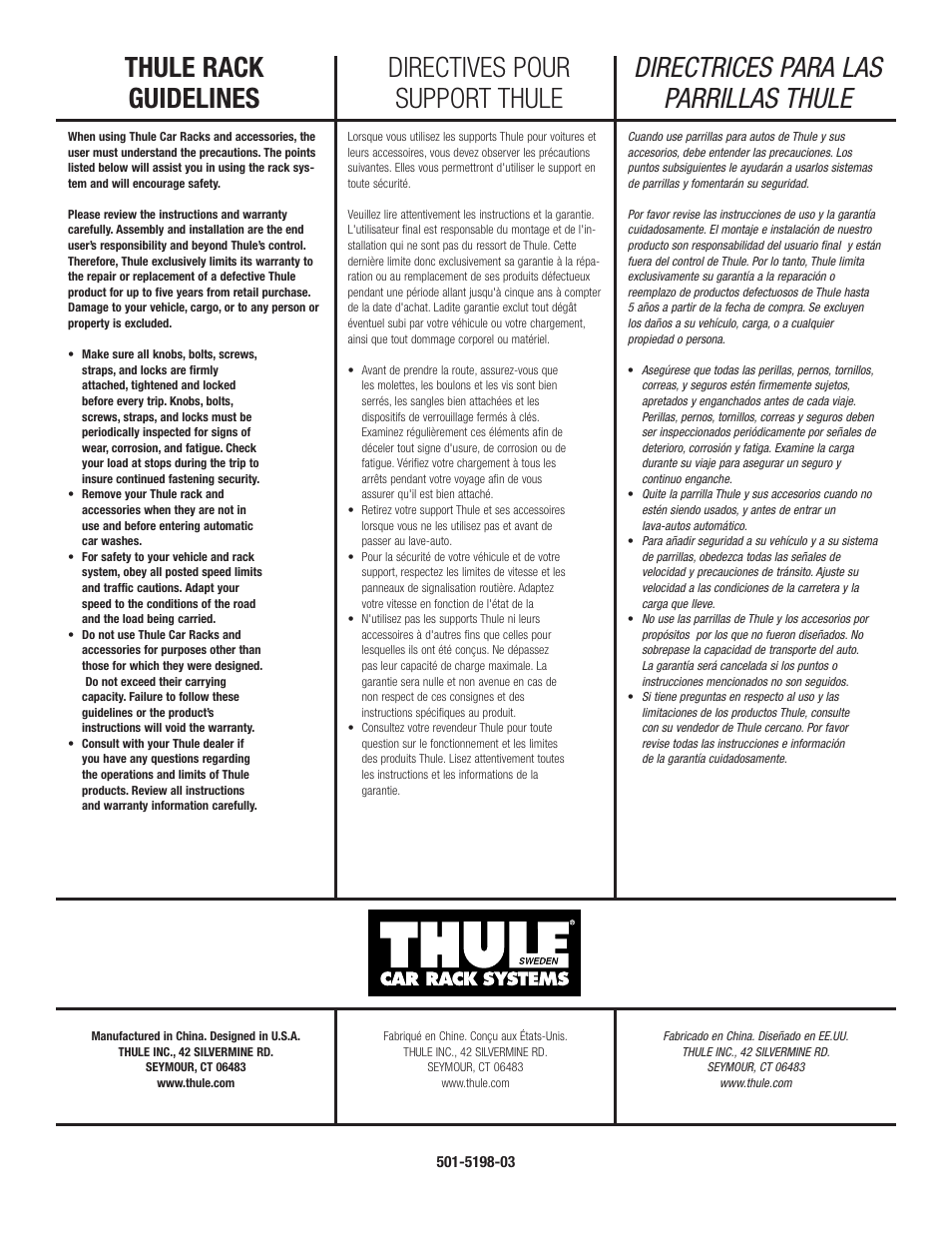 Directrices para las parrillas thule | Thule 579 User Manual | Page 3 / 3