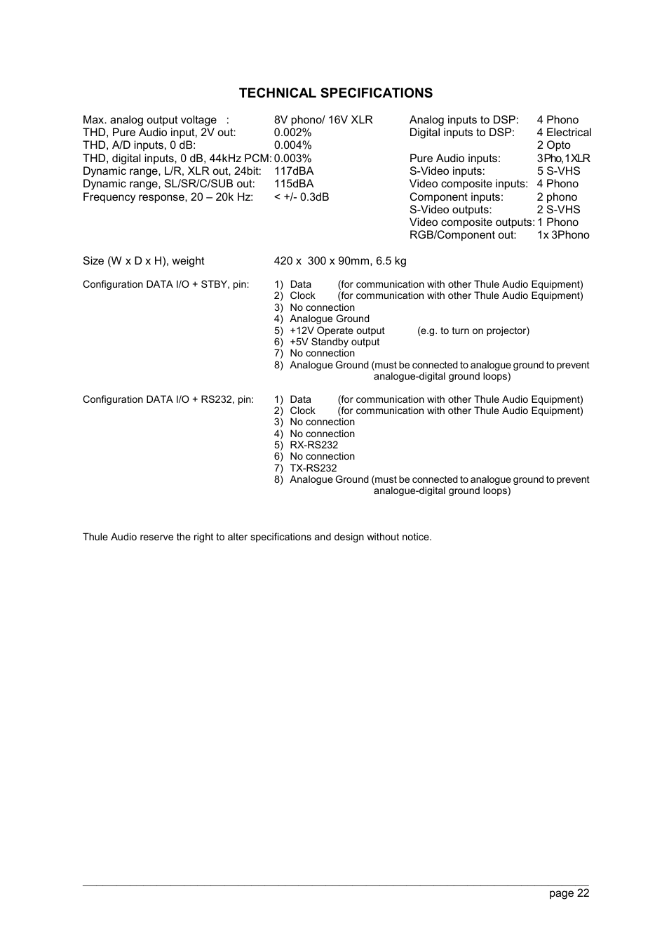 Technical specifications | Thule PR350 B V350 User Manual | Page 22 / 26