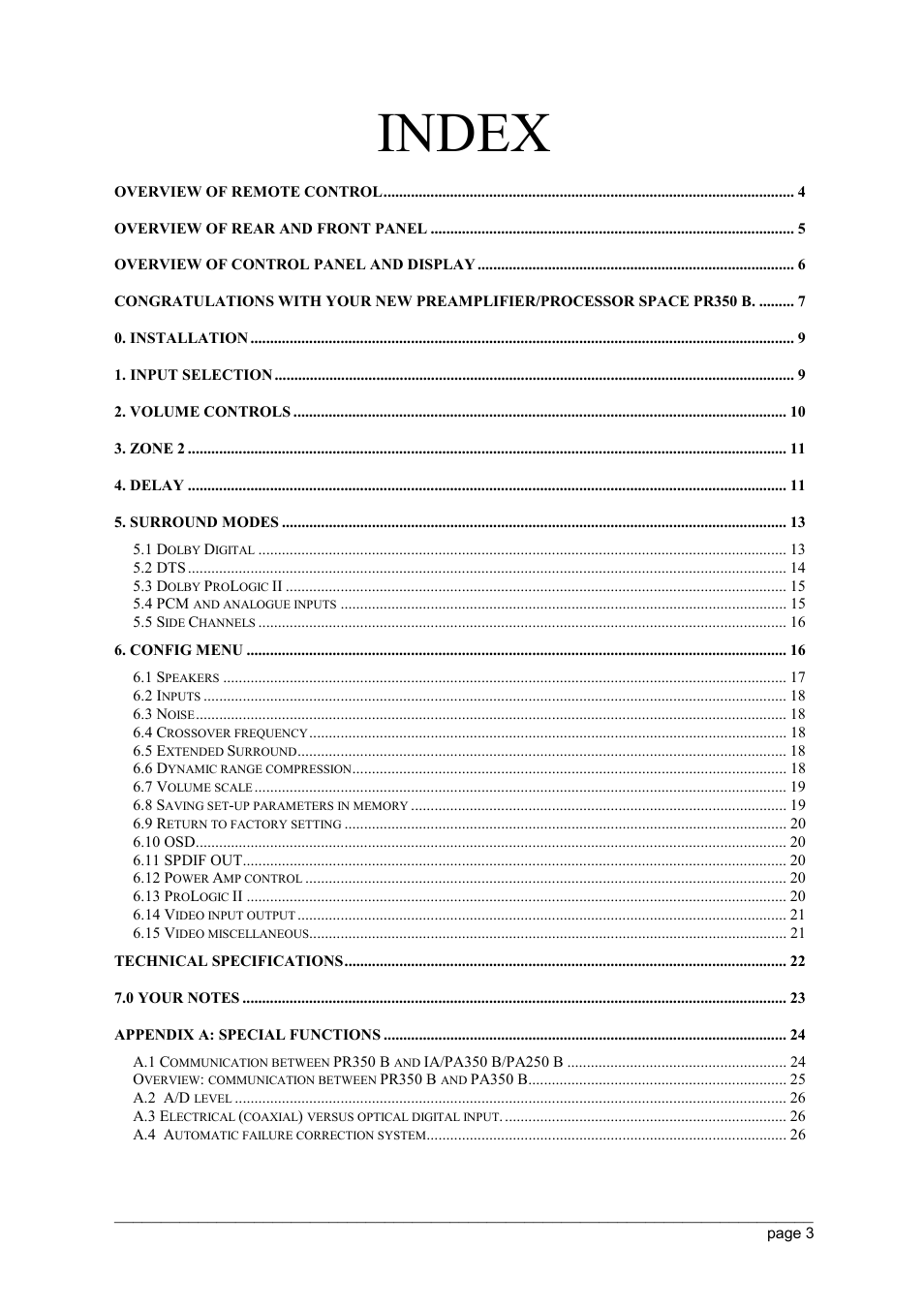 Index | Thule PR350 B V350 User Manual | Page 3 / 26