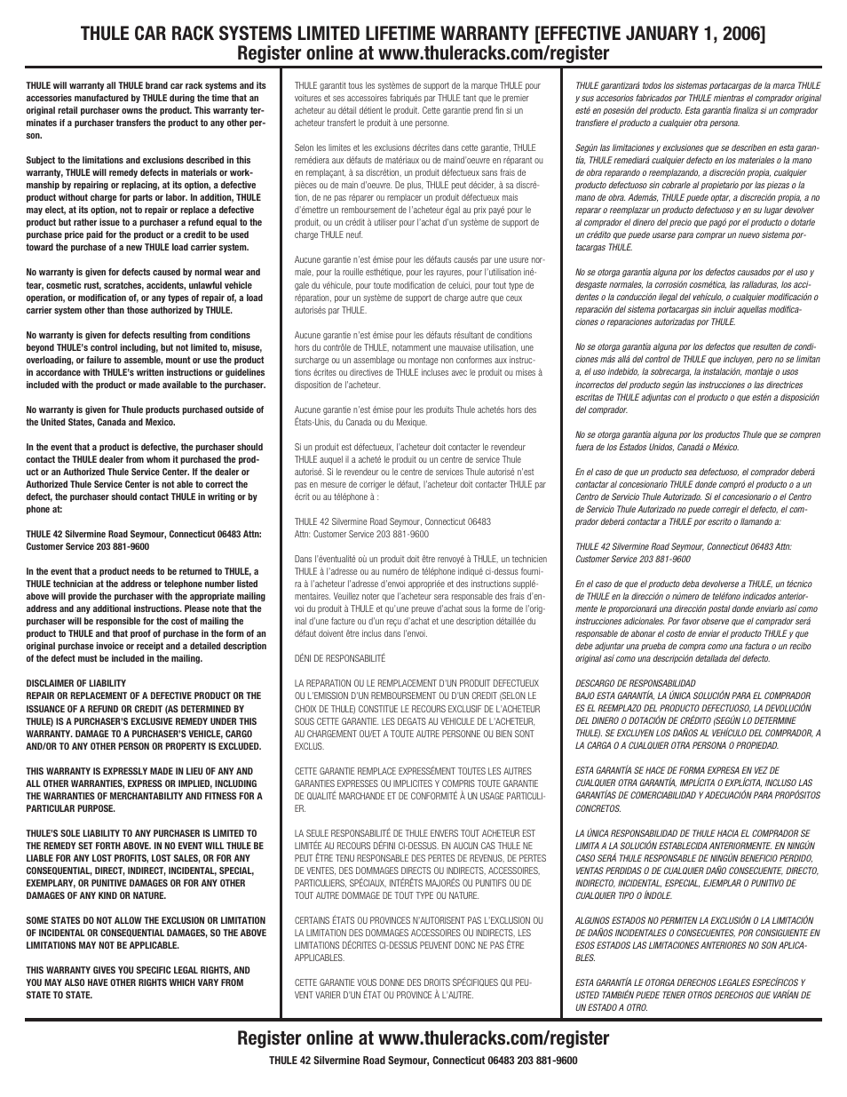 Thule Outrigger II 847 User Manual | Page 6 / 6