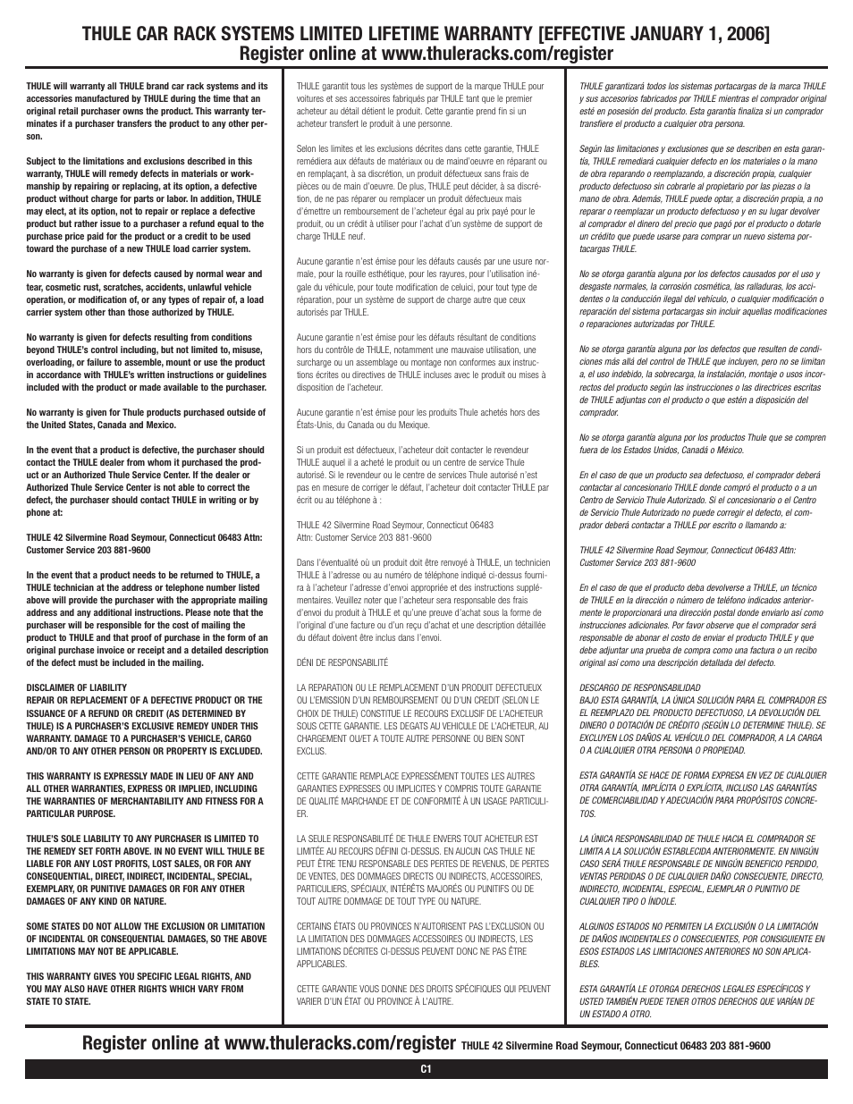 Thule Transporter Combi 665C User Manual | Page 10 / 10