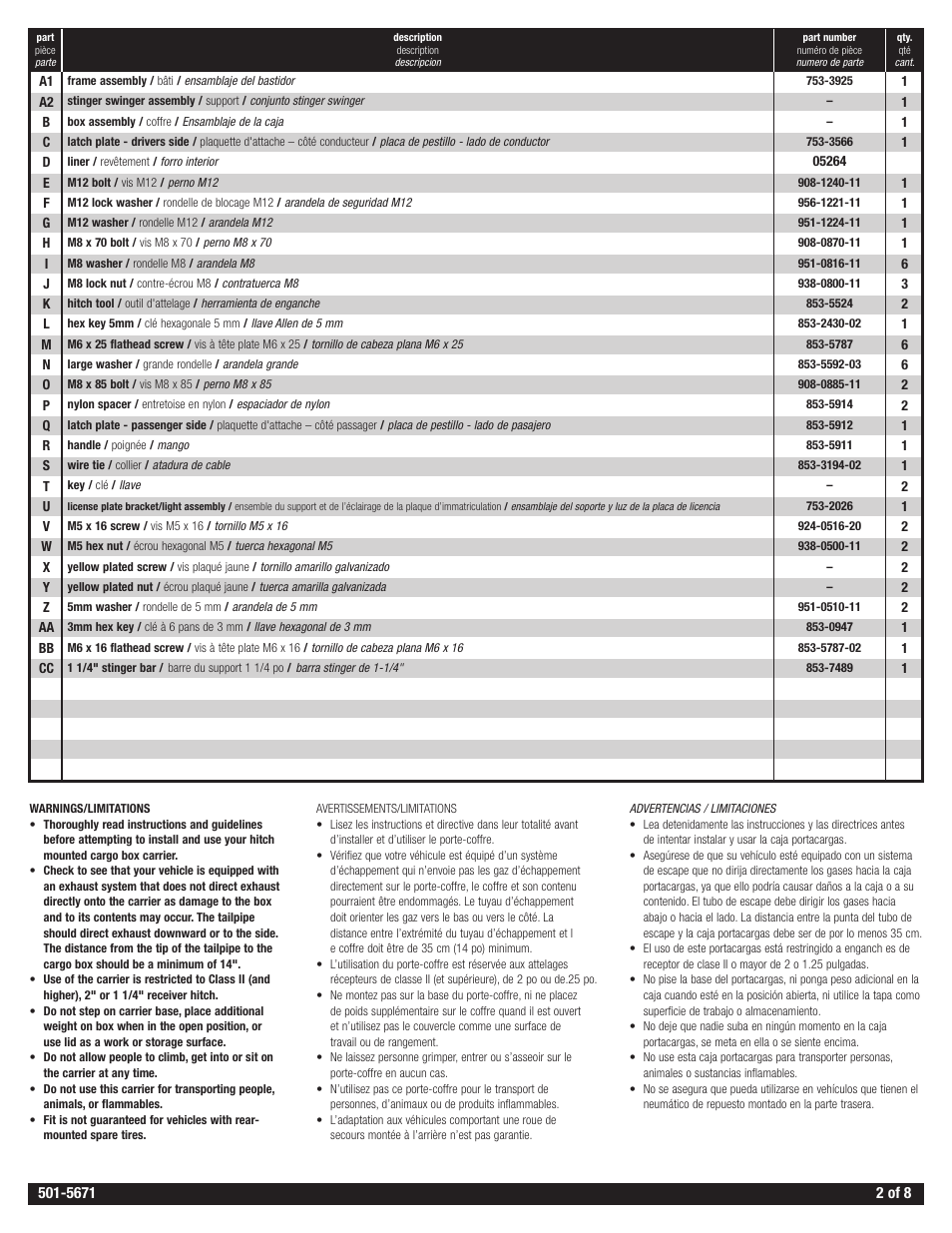 Thule Transporter Combi 665C User Manual | Page 2 / 10