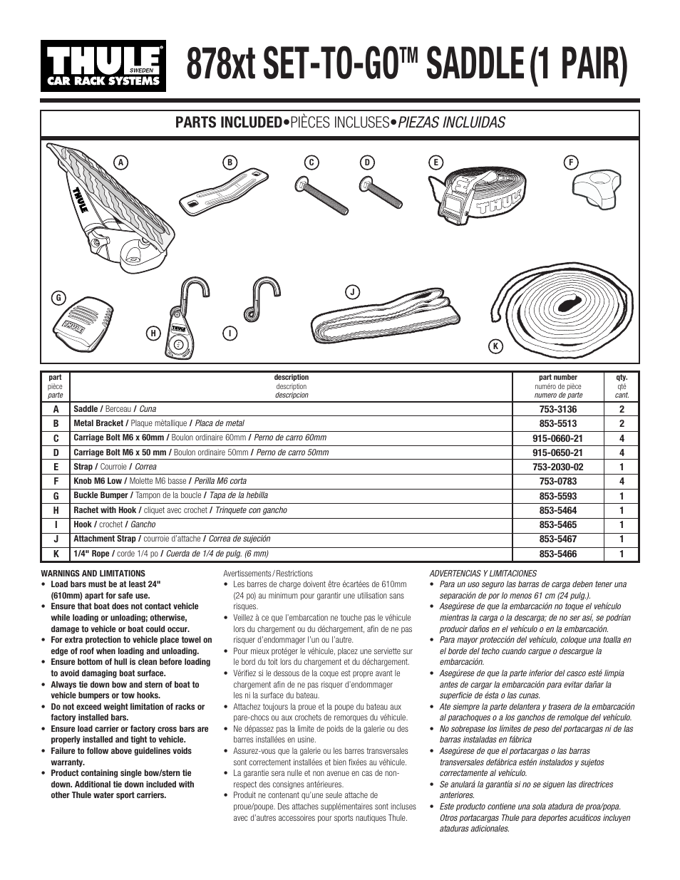 Thule Set-to-Go Saddle 878xt User Manual | 6 pages