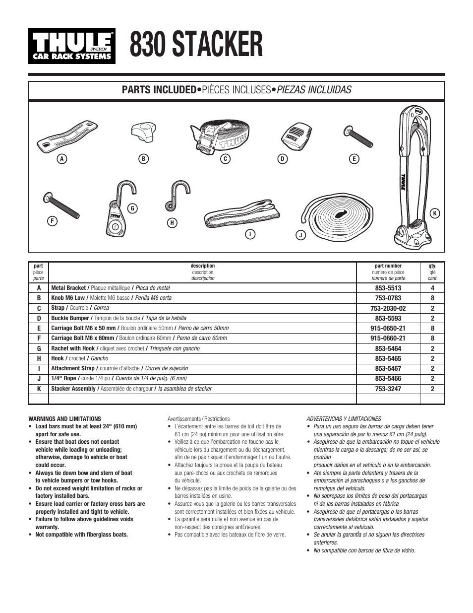Thule 830 Stacker User Manual | 7 pages