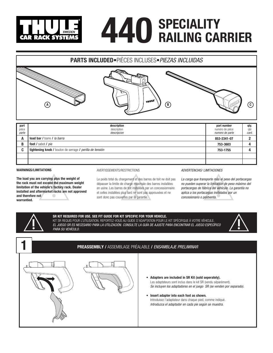 Thule 440 User Manual | 4 pages