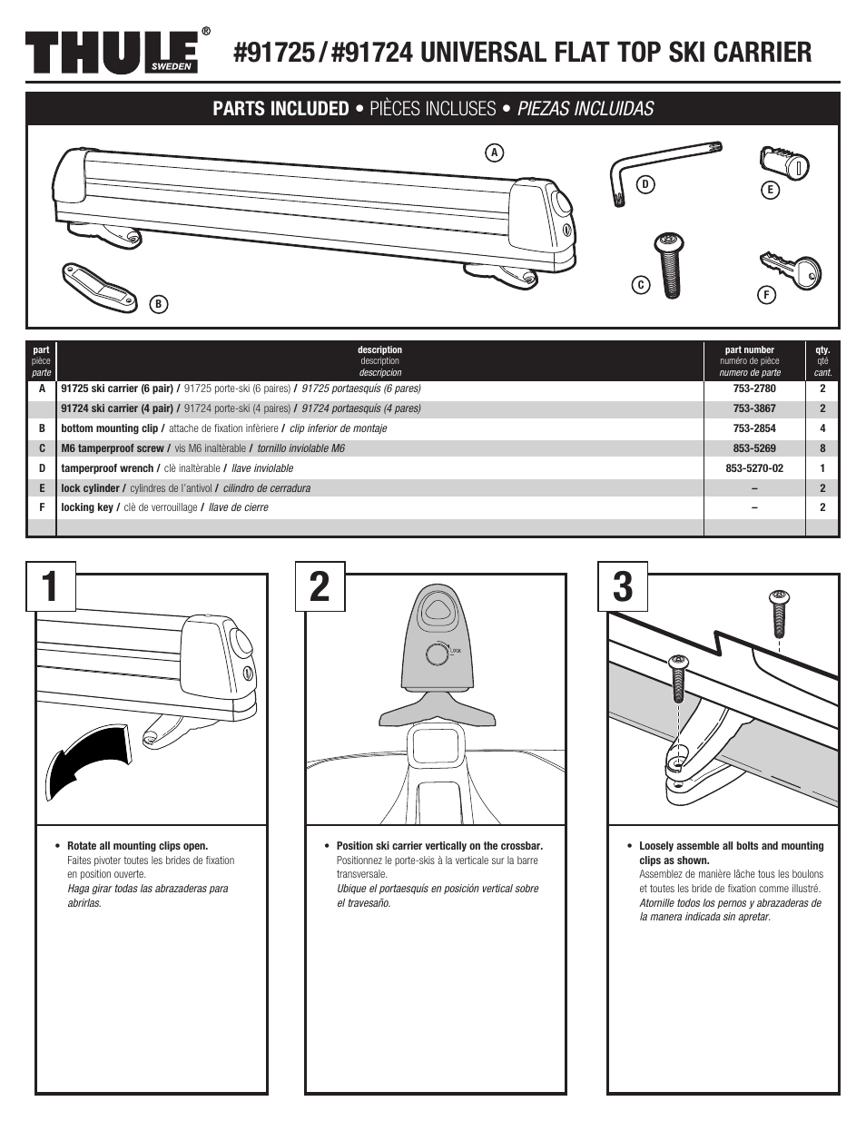 Thule Universal Flat Top Ski Carrier 91725 User Manual | 4 pages