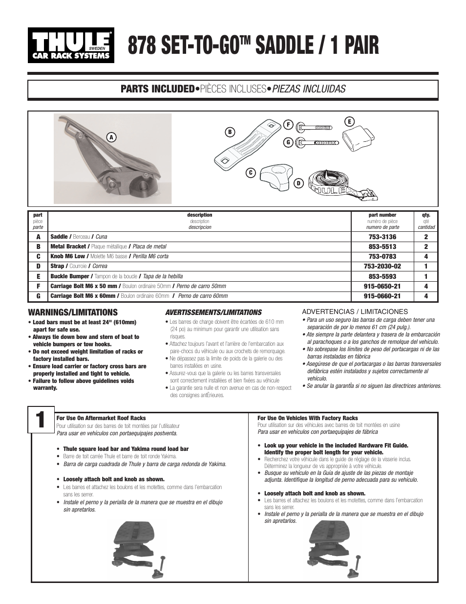 Thule Set-to-Go Saddle 878 User Manual | 5 pages