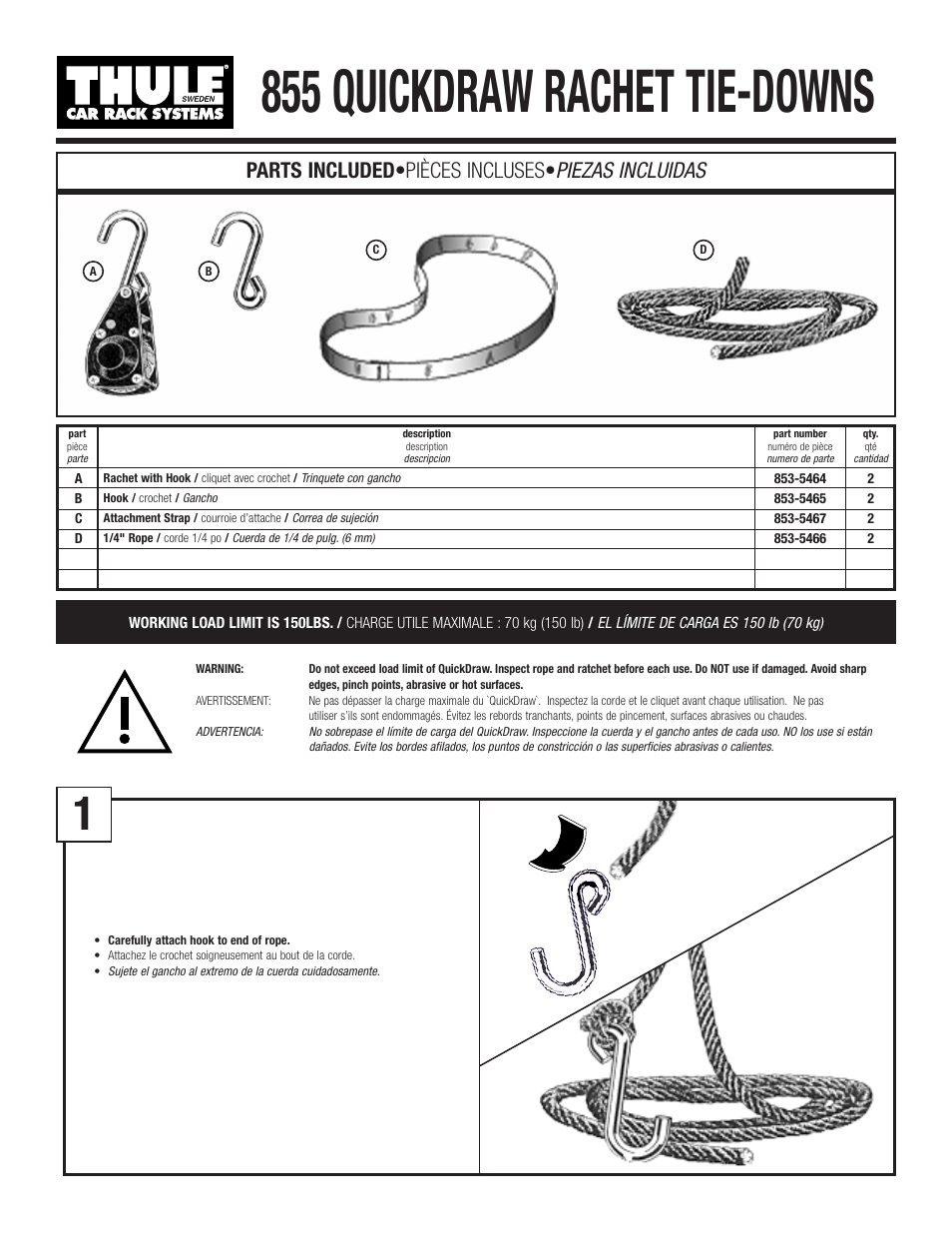 Thule QUICKDRAW RACHET TIE-DOWNS 855 User Manual | 3 pages