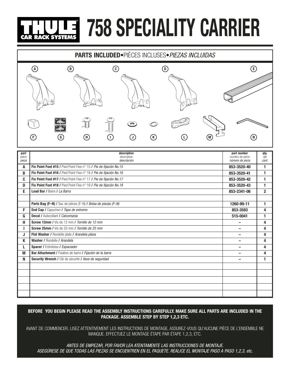 Thule Specialty Carrier 758 User Manual | 5 pages