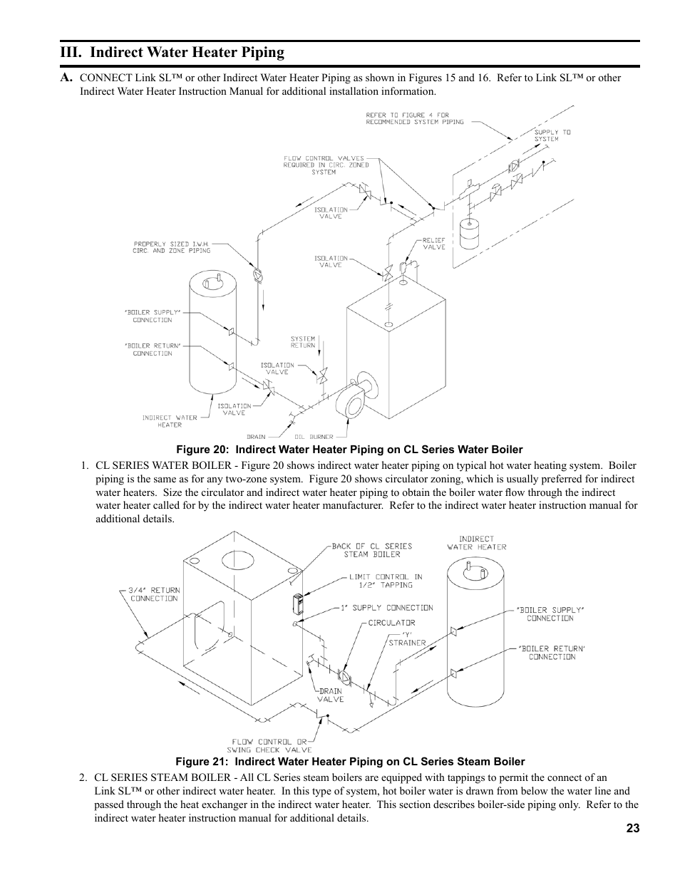 Iii. indirect water heater piping | The New Yorker Store Cast Iron-Oil Fired Boiler CL User Manual | Page 23 / 52