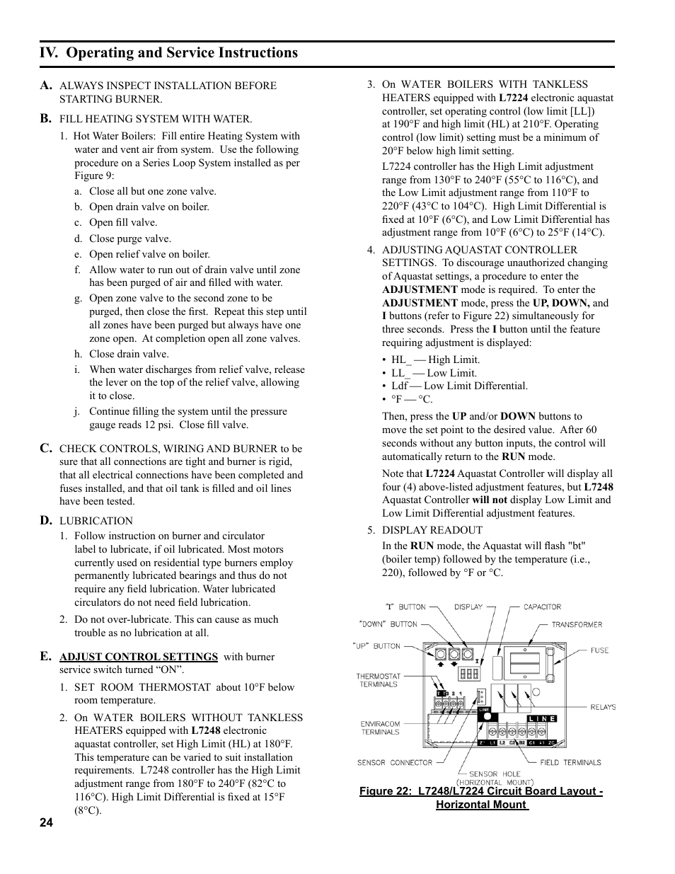 Iv. operating and service instructions | The New Yorker Store Cast Iron-Oil Fired Boiler CL User Manual | Page 24 / 52