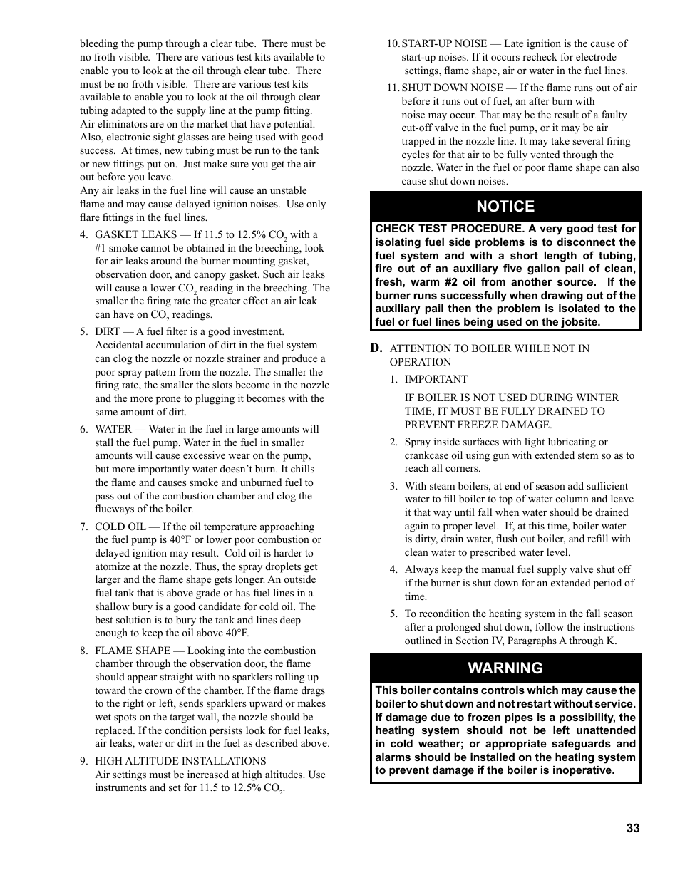 Notice, Warning | The New Yorker Store Cast Iron-Oil Fired Boiler CL User Manual | Page 33 / 52