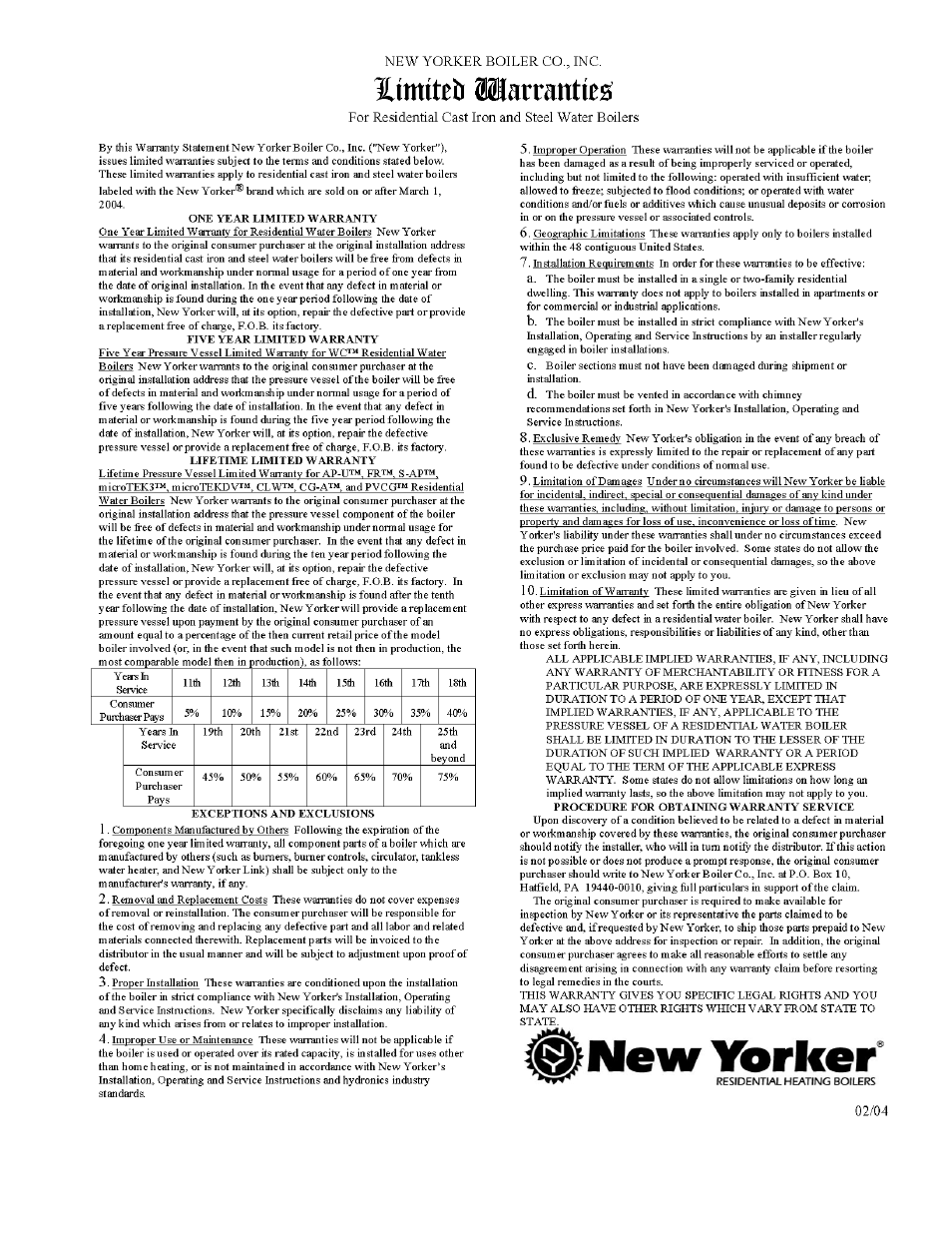 The New Yorker Store Cast Iron-Oil Fired Boiler CL User Manual | Page 51 / 52