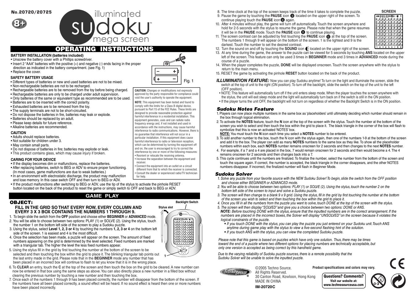 Techno Source 20725 User Manual | 1 page