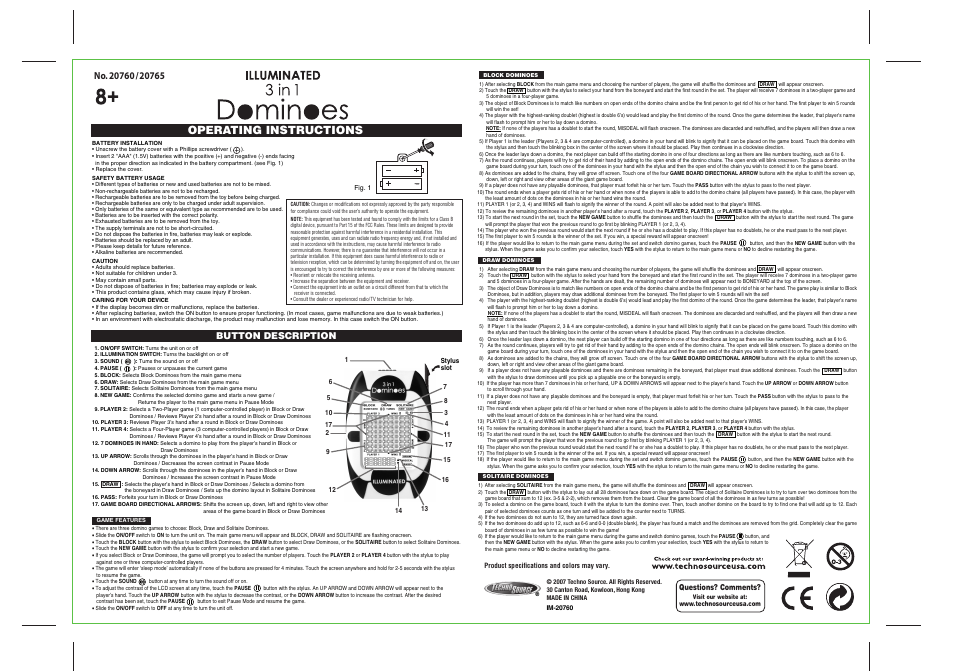 Techno Source Illuminated 3-in-1 Dominoes User Manual | 1 page
