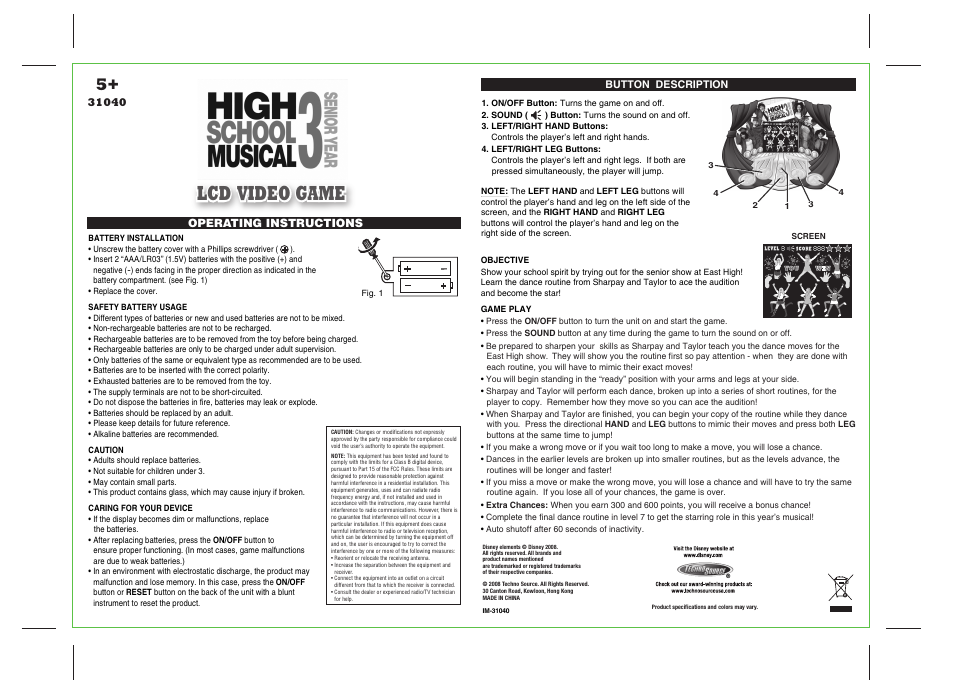 Techno Source LCD Video Game IM-31040 User Manual | 1 page