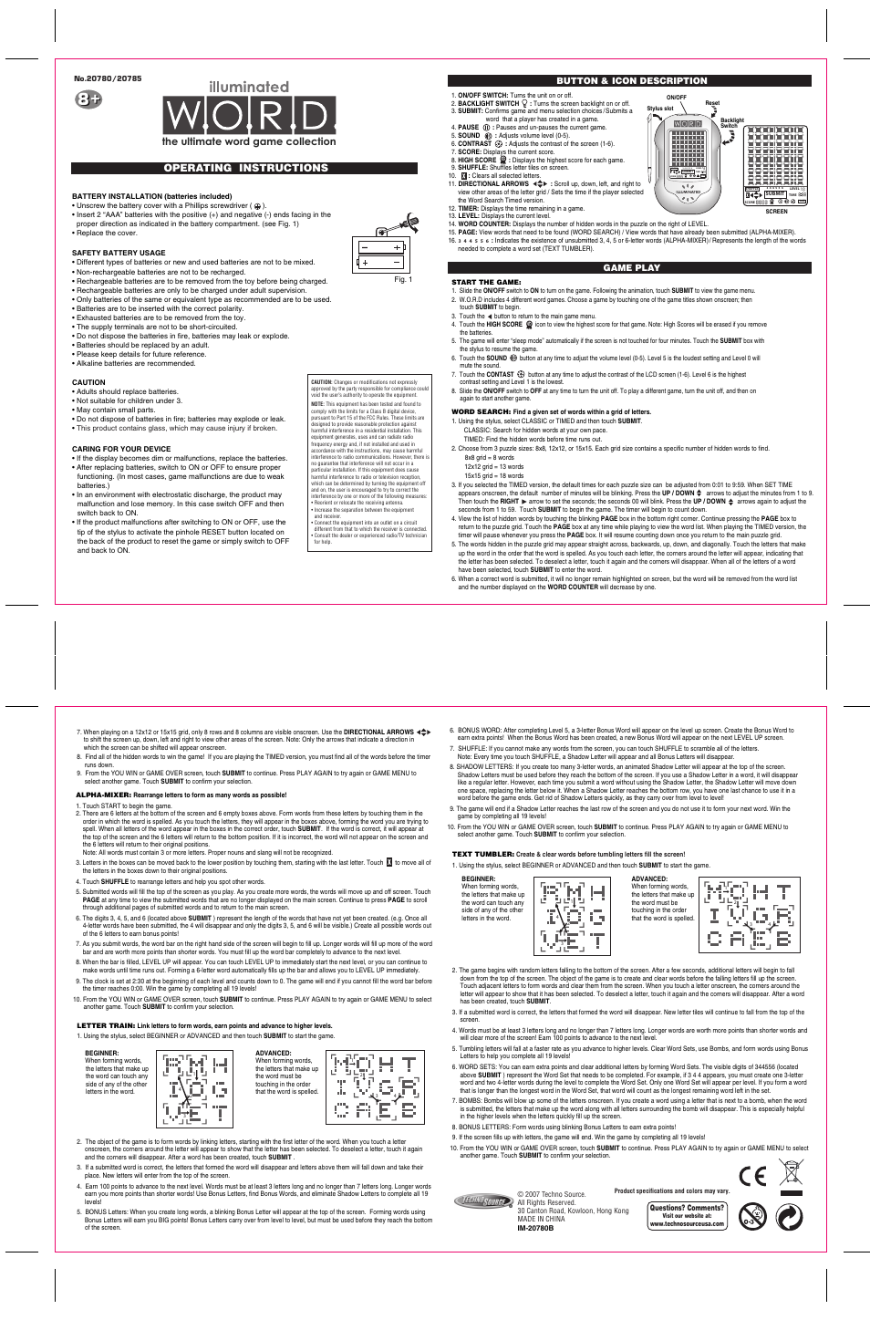Techno Source Illuminated WORD User Manual | 1 page