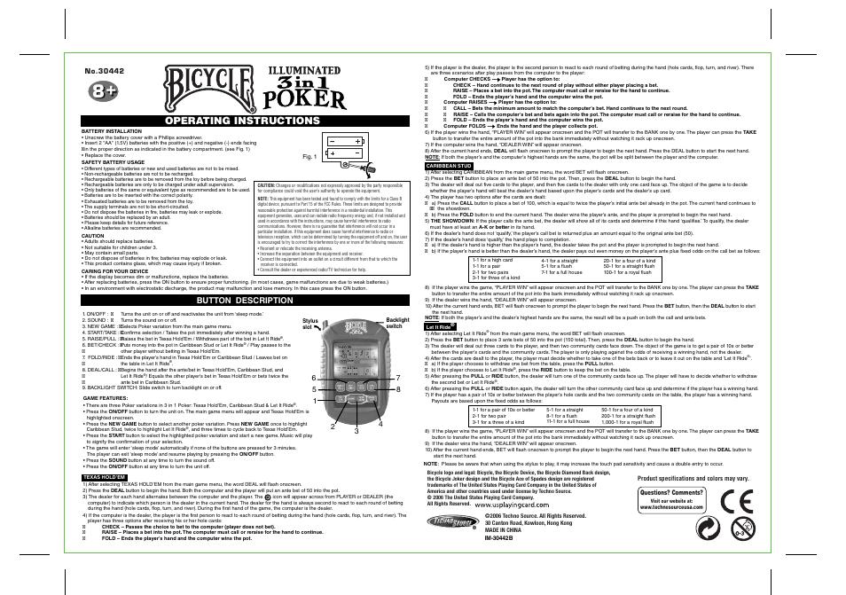 Techno Source Bicycle IM-30442B User Manual | 1 page