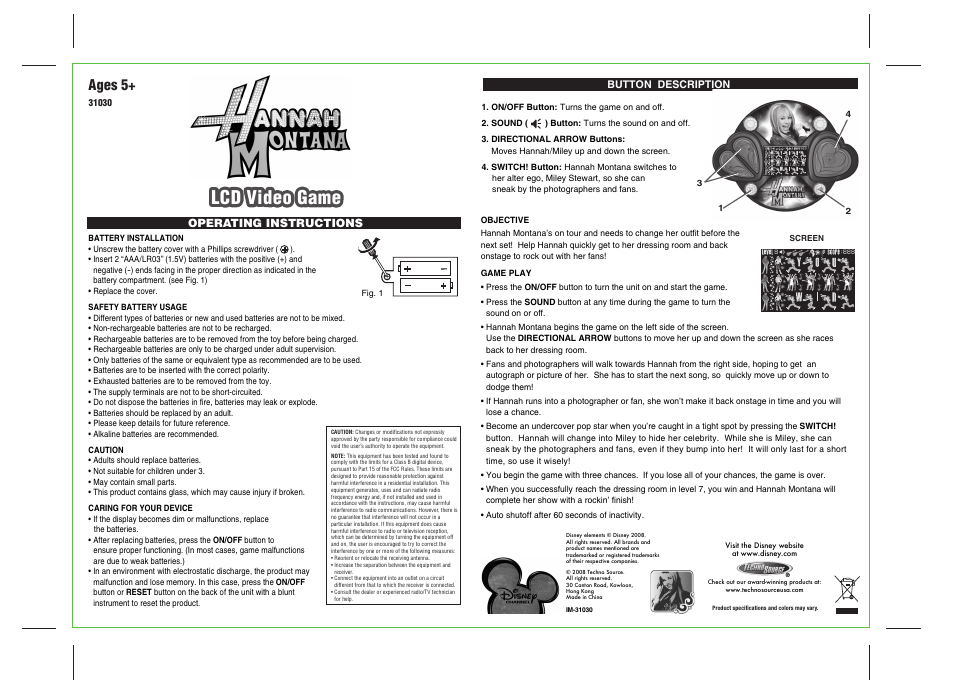 Techno Source LCD Video Game 31030 User Manual | 1 page
