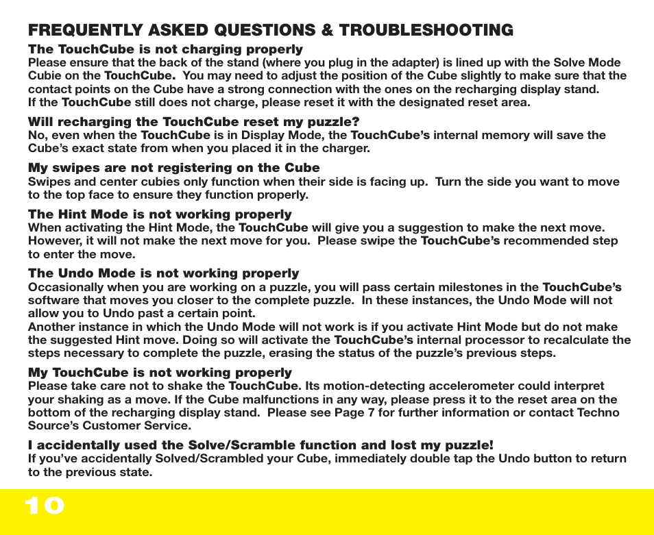 Frequently asked questions & troubleshooting | Techno Source Rubik's TouchCube User Manual | Page 12 / 15