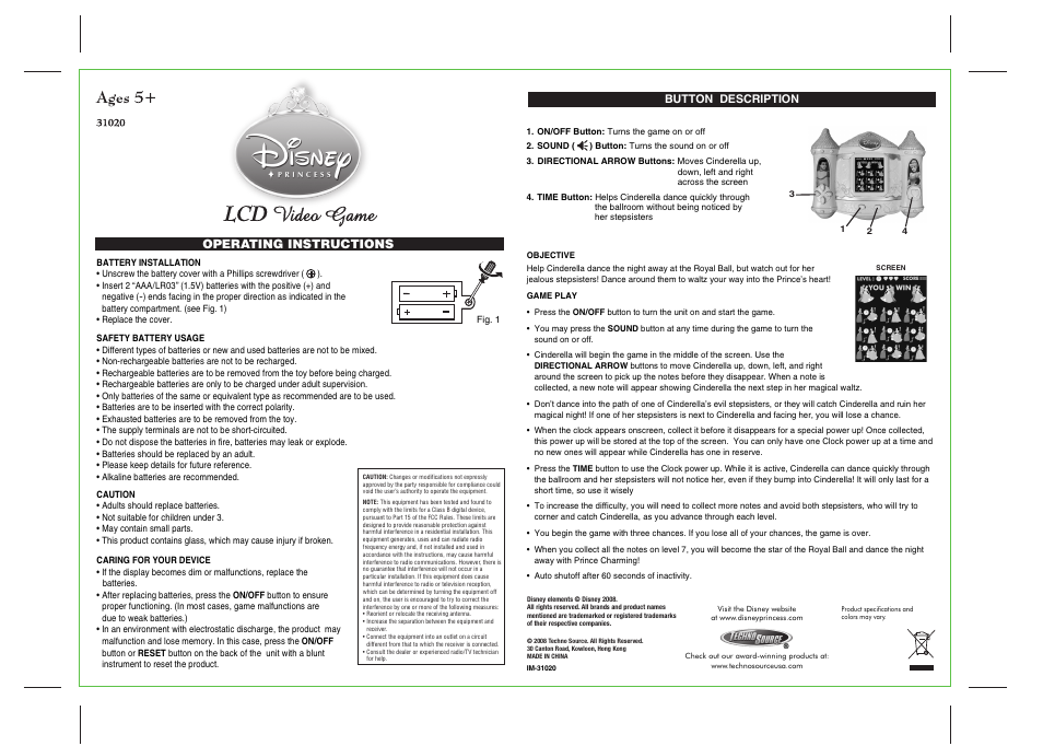 Techno Source LCD Video Game 31020 User Manual | 1 page