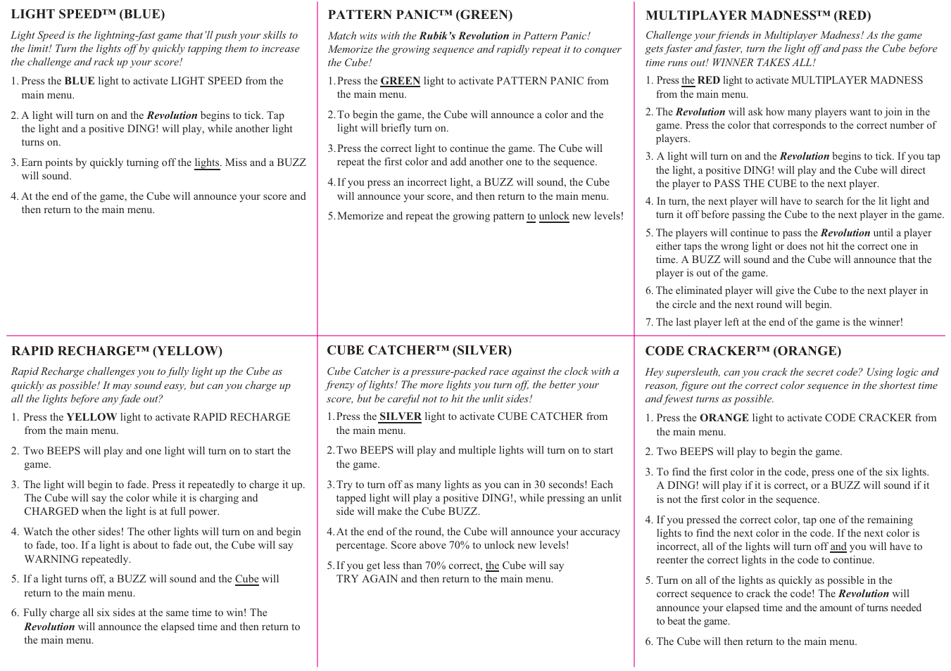 Techno Source Rubik's Revolution Signature Edition User Manual | 2 pages