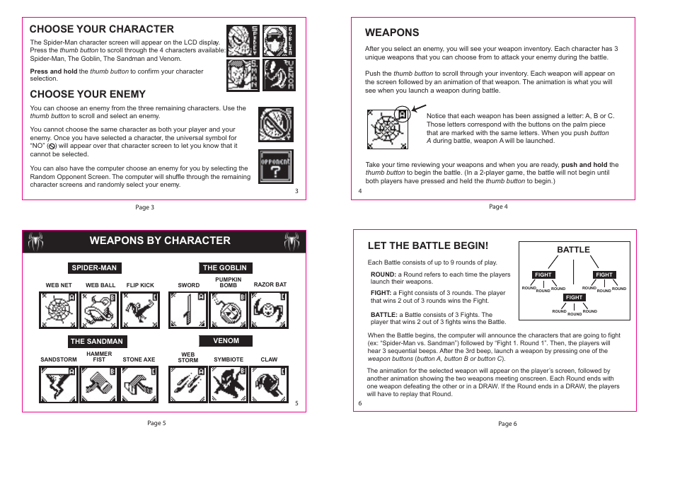 Weapons by character, Weapons | Techno Source Spider-man 3: Battle Tronics User Manual | Page 2 / 4
