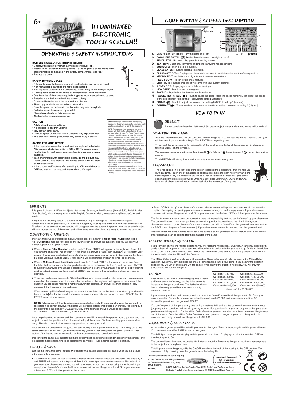 Techno Source Are You Smarter Than A Fifth Grader? User Manual | 1 page