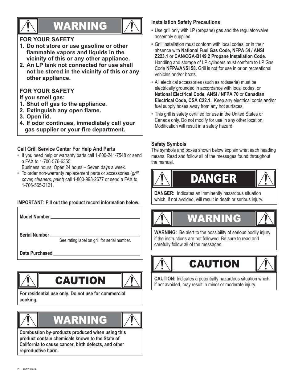Danger, Warning caution, Warning | Caution | Thermos 461230404 User Manual | Page 2 / 24